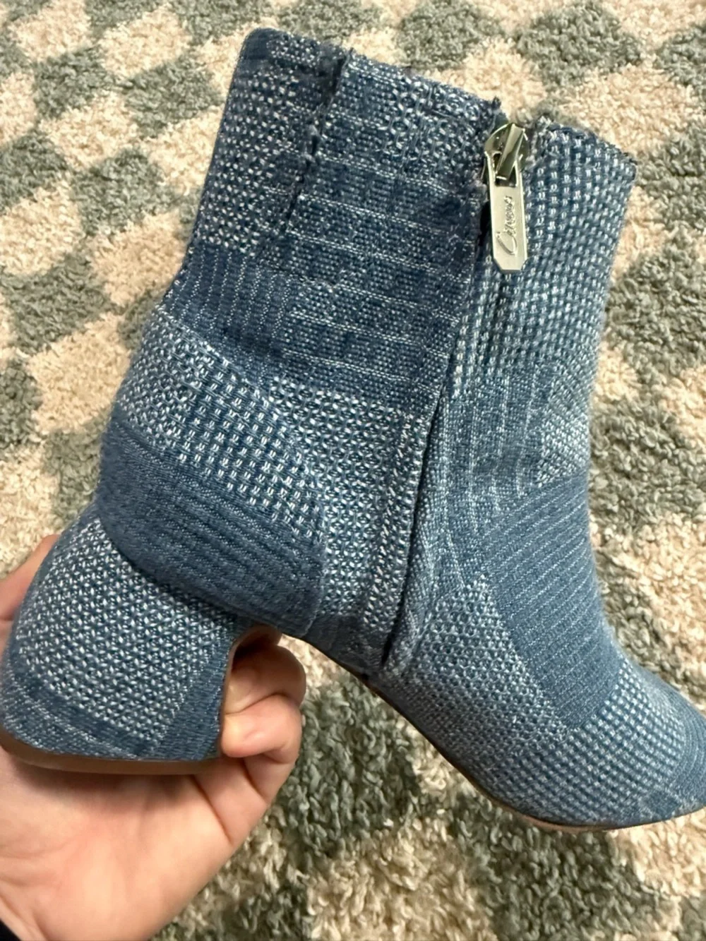 CIRCUS NY by Sam Edelman Ozzie Patchwork Denim Heeled Booties Boho Hippie Size 6